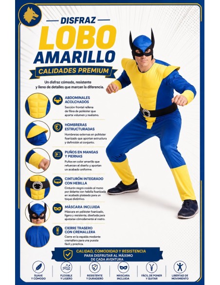 Costume Lupo Giallo Taglia L | Costumi per Adulti Il Re del Carnevale